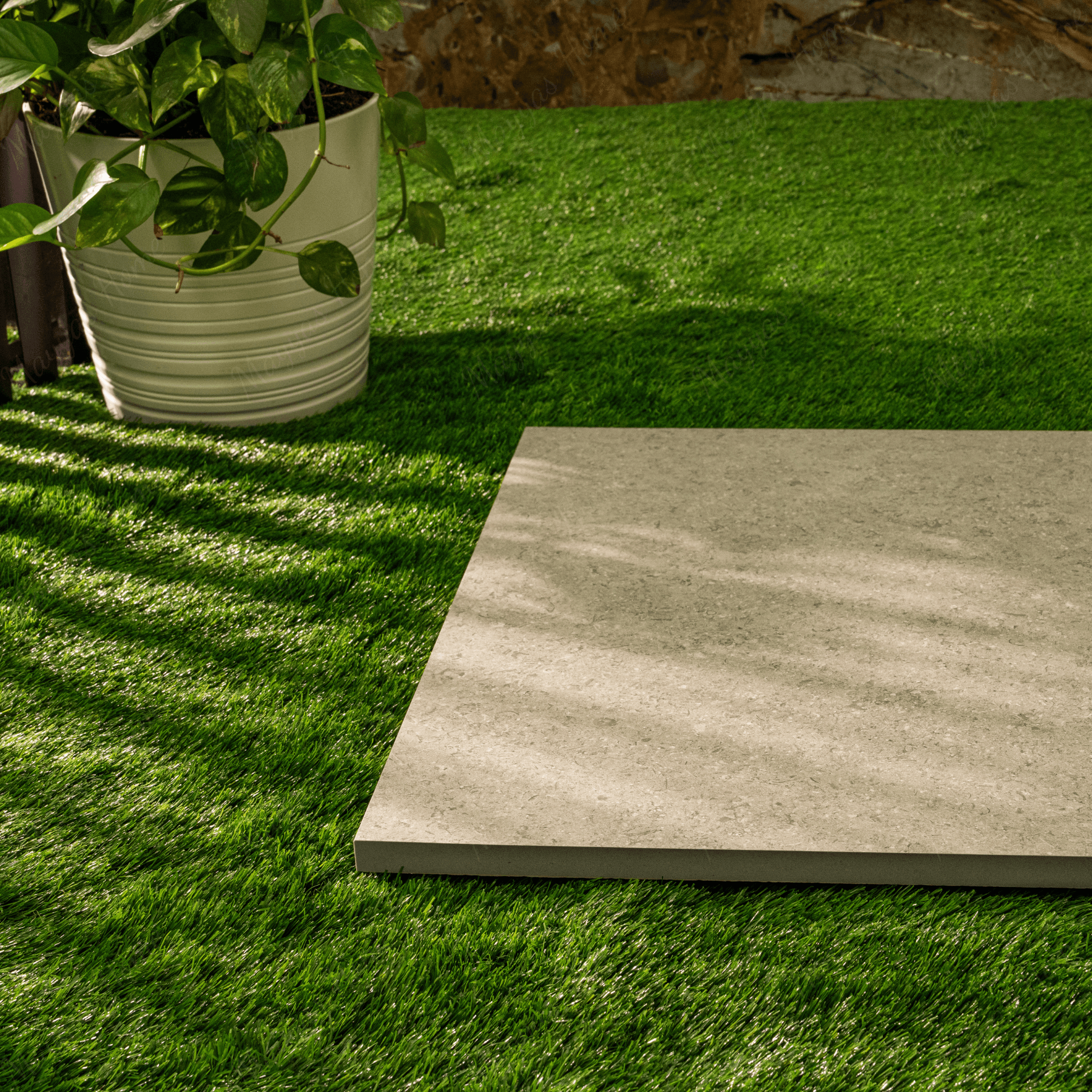 Dijon Limestone Taupe porcelain tile 60x120cm 2mm thickness, taupe stone look design, durable porcelain tile for modern floors and walls.