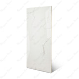 Eterna White glossy marble effect porcelain tile 60x120cm with 9mm thickness features bright white base, soft grey veins and polished finish.