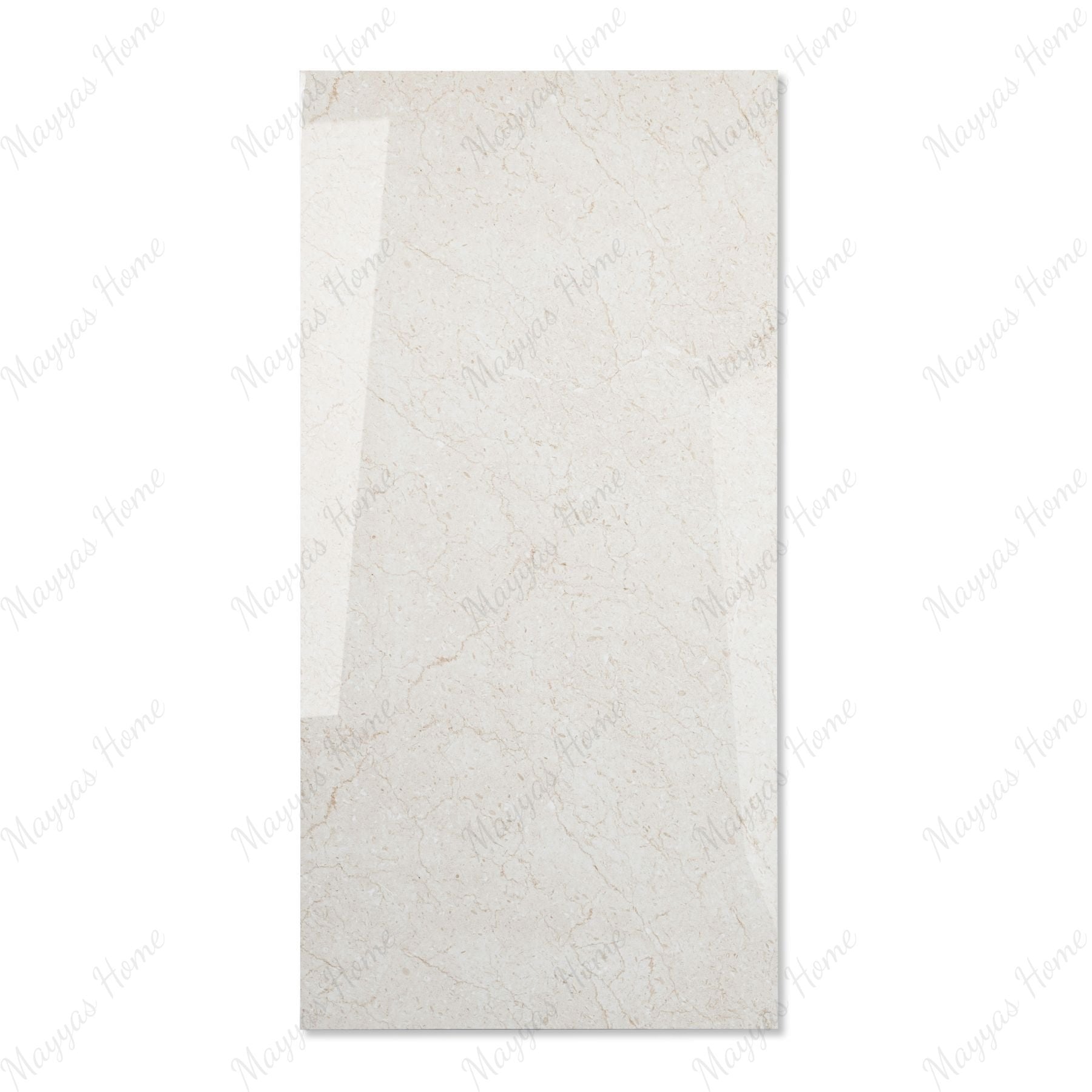Everglade Marfil glossy marble look porcelain tile 60x120cm with 9mm thickness features warm cream tones, polished shine, and durable performance.