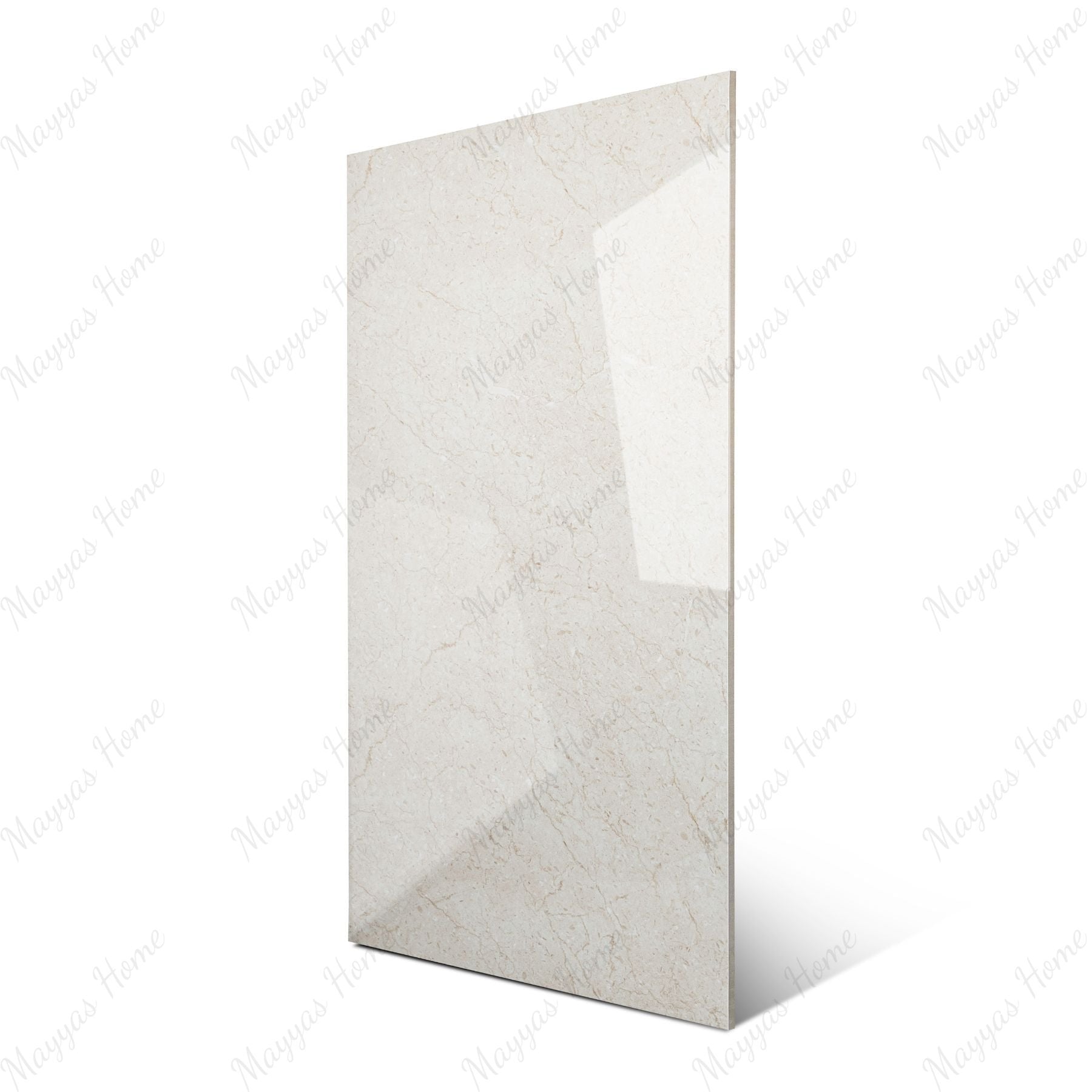 Everglade Marfil glossy marble look porcelain tile 60x120cm with 9mm thickness features warm cream tones, polished shine, and durable performance.