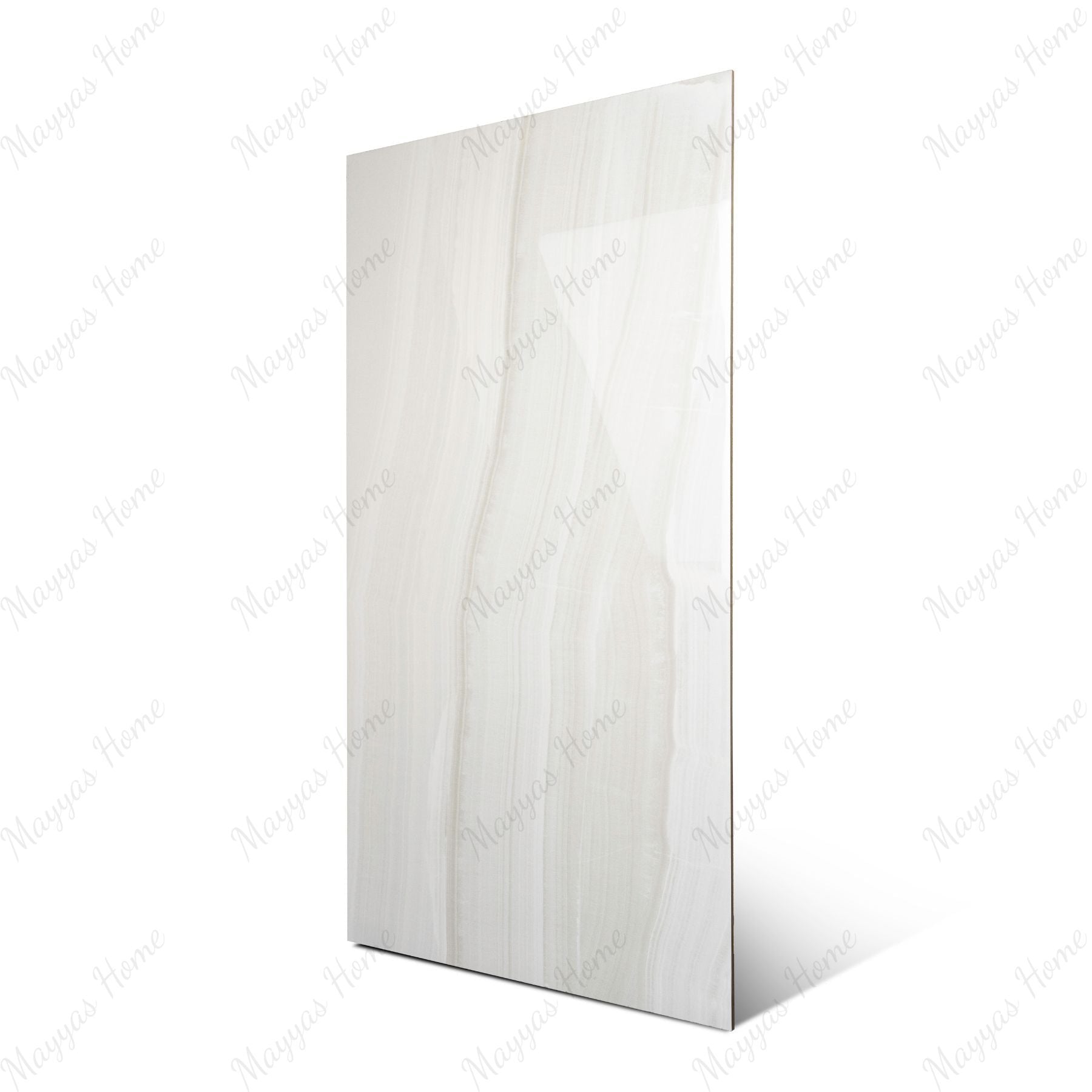 Explore the GLACIER WHITE large format porcelain tile, 60x120cm with a glossy marble-look finish. Durable 9MM porcelain tile ideal for floors and walls, offering elegance, easy installation, and lasting beauty.
