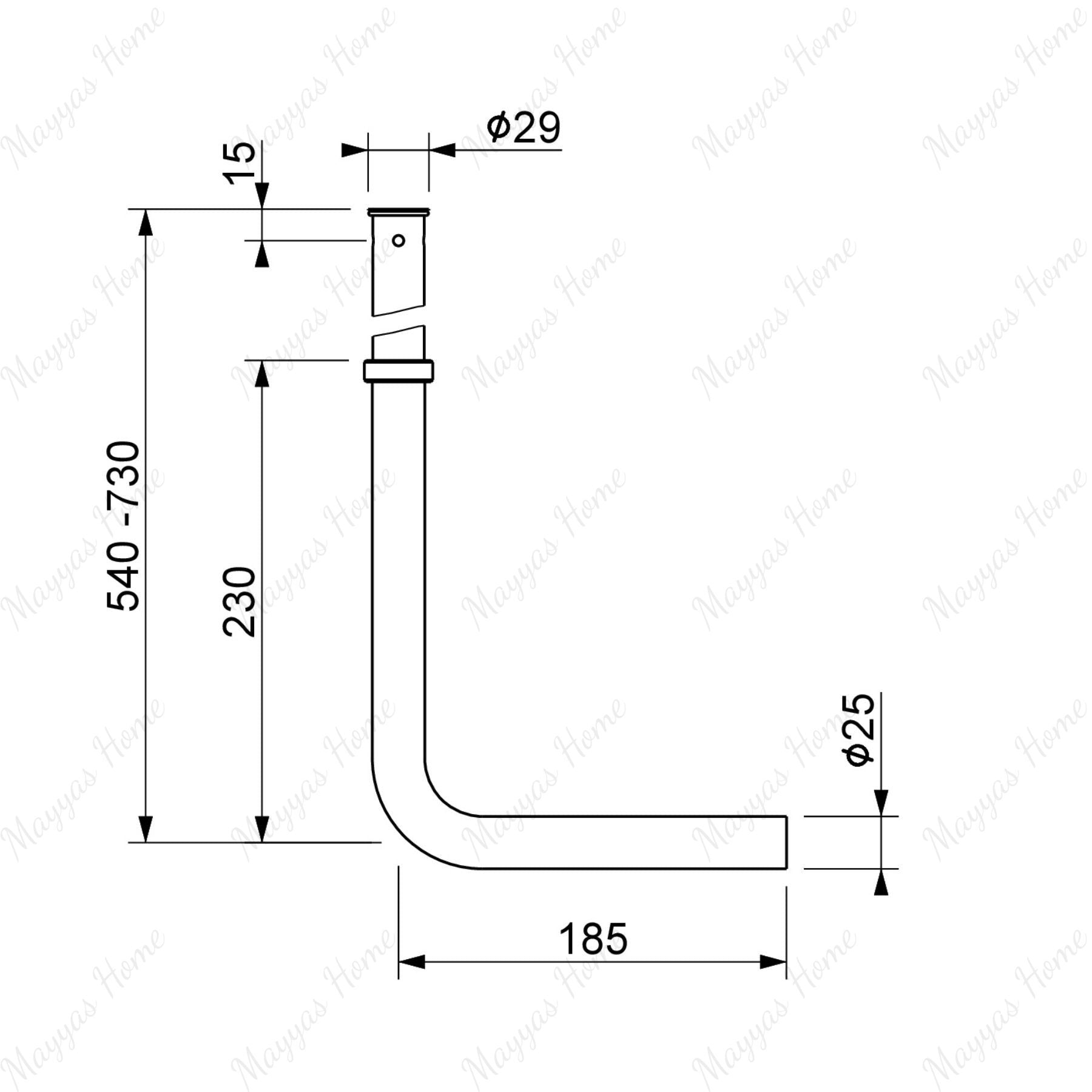 External telescopic L-shaped exhaust pipe with Ø25mm outlet for exposed plumbing systems. Ideal for commercial, hospitality and residential bathroom projects in UAE.