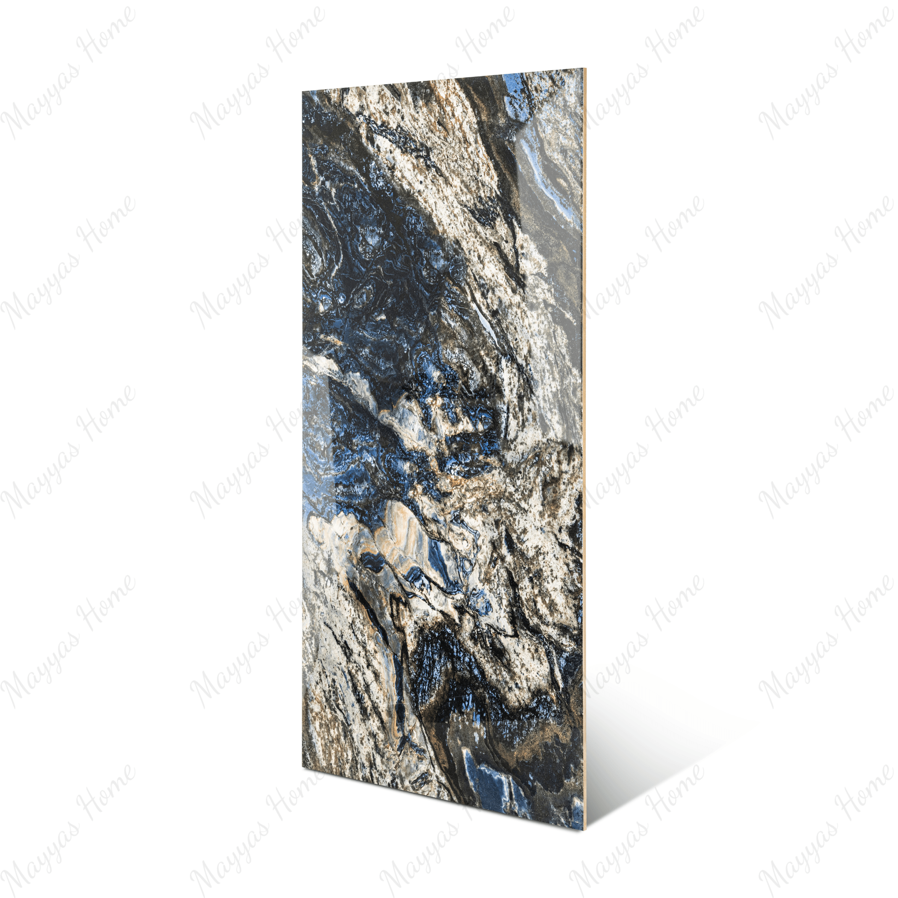 Fiago Blue tiles (60x120cm, 9mm) feature a High Gloss finish with a deep blue design. Perfect for Indoor Floors and Walls, these Porcelain tiles bring a touch of bold sophistication and modern luxury to any space. The glossy surface intensifies the rich blue tones, creating a striking and elegant atmosphere ideal for both residential and commercial interiors.