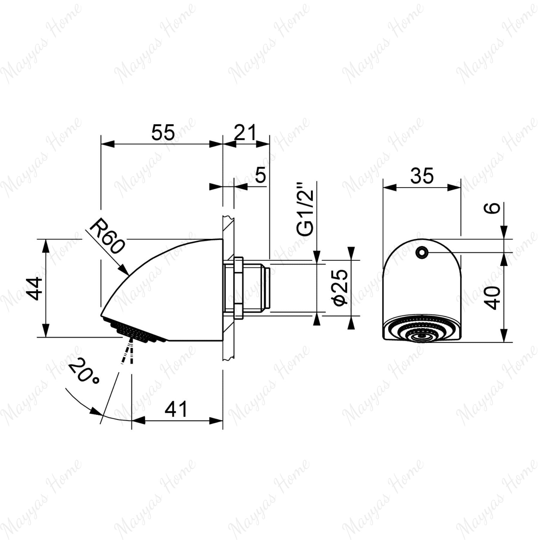 Fixed jet anti-hanging shower head with wall-mounted design, G1/2 male connection and water-saving flow limiter options. Ideal for secure facilities across UAE.