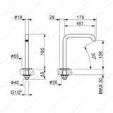 Fixed washbasin spout for above-counter installation with G1/2 male threaded connection. Perfect for hotels, offices, hospitals and commercial bathrooms in UAE.