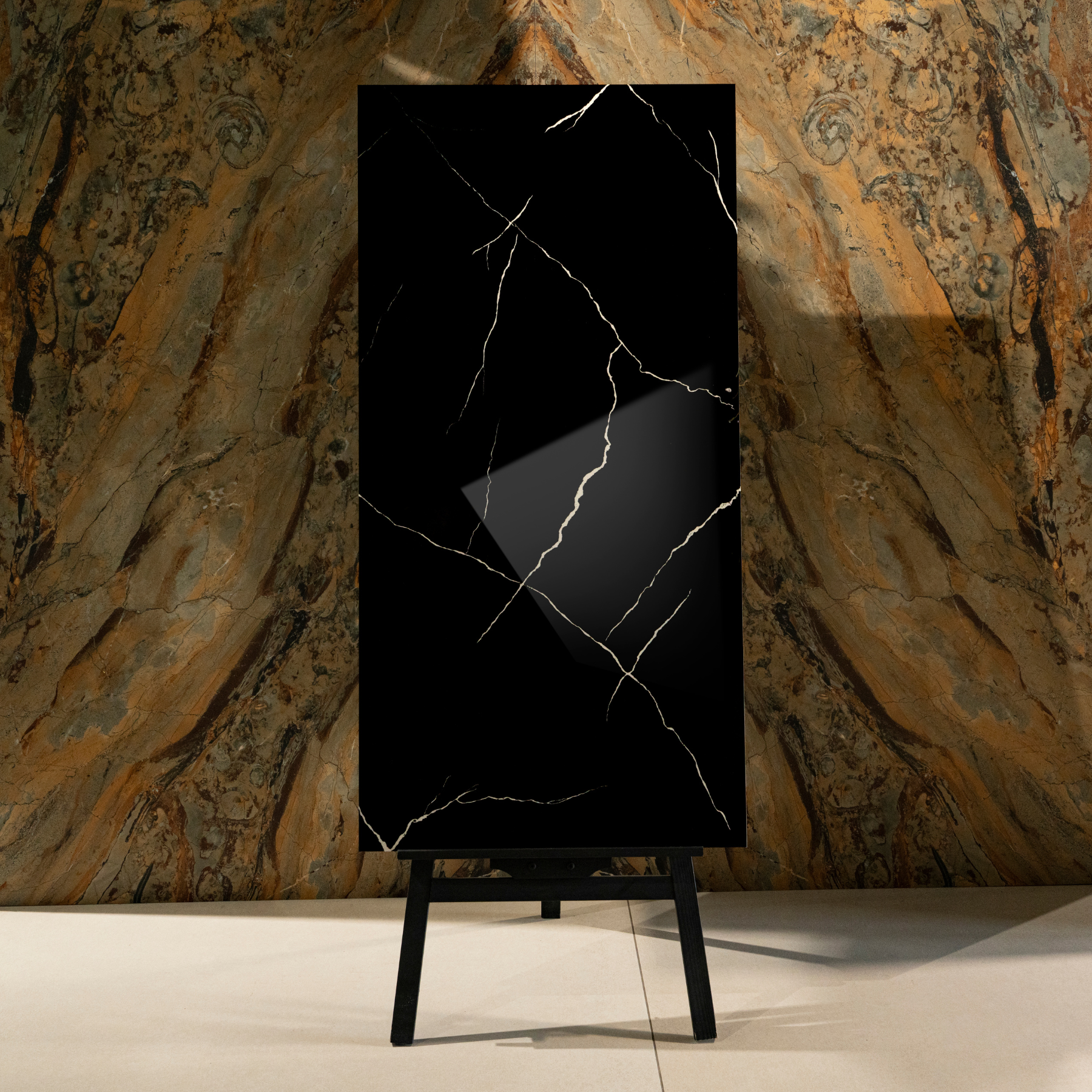 Forest Black porcelain tile 60x120cm 9mm thickness, bold marble look design, durable porcelain, ideal for luxury floors and walls.