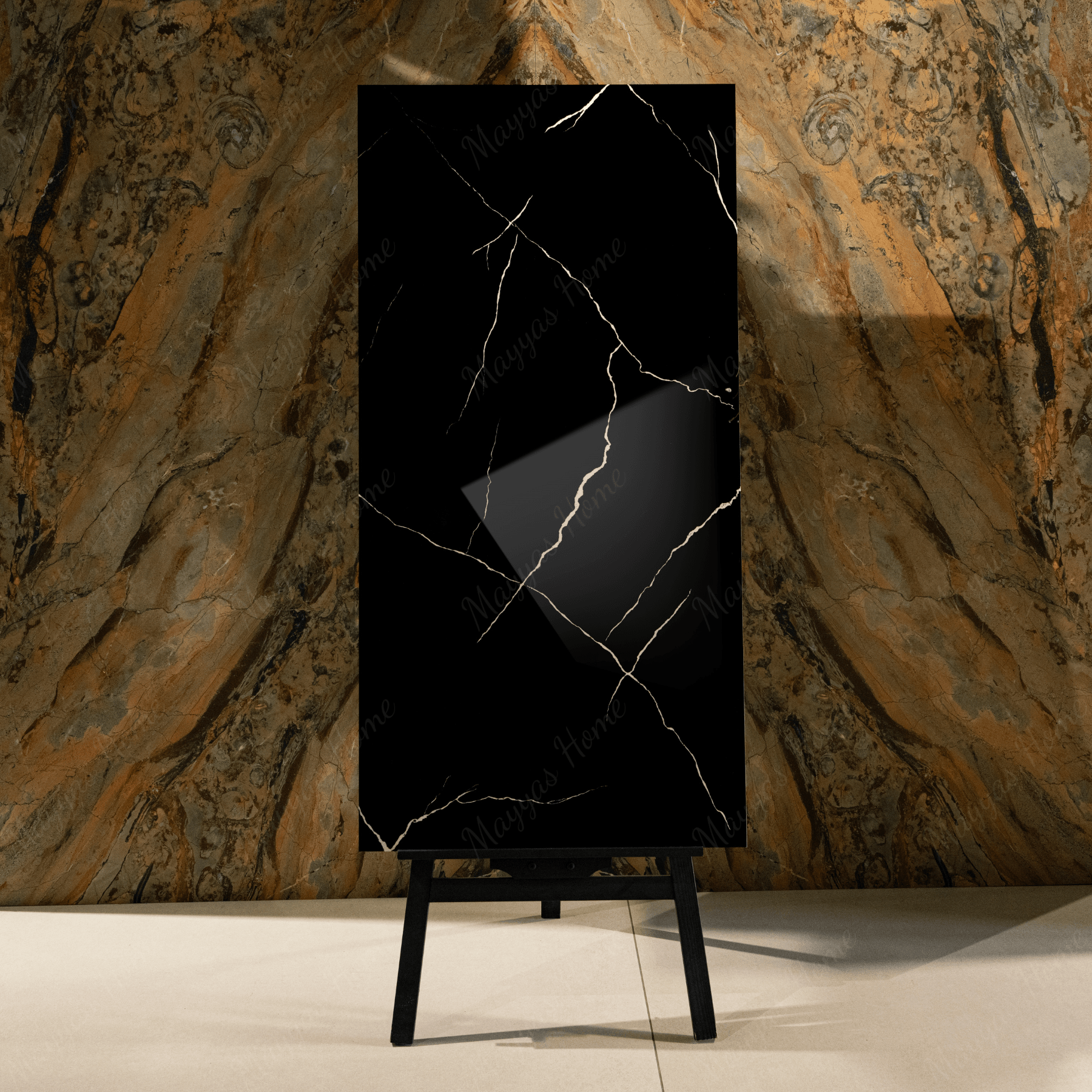 Forest Black porcelain tile 60x120cm 9mm thickness, bold marble look design, durable porcelain, ideal for luxury floors and walls.