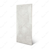 Fur Ice glossy marble effect porcelain tile 60x120cm with 9mm thickness features icy white base, soft grey texture and polished finish.