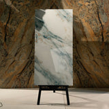 Grazzu Azul glossy marble effect porcelain tile 60x120cm with 9mm thickness features rich blue tones and polished luxury finish.