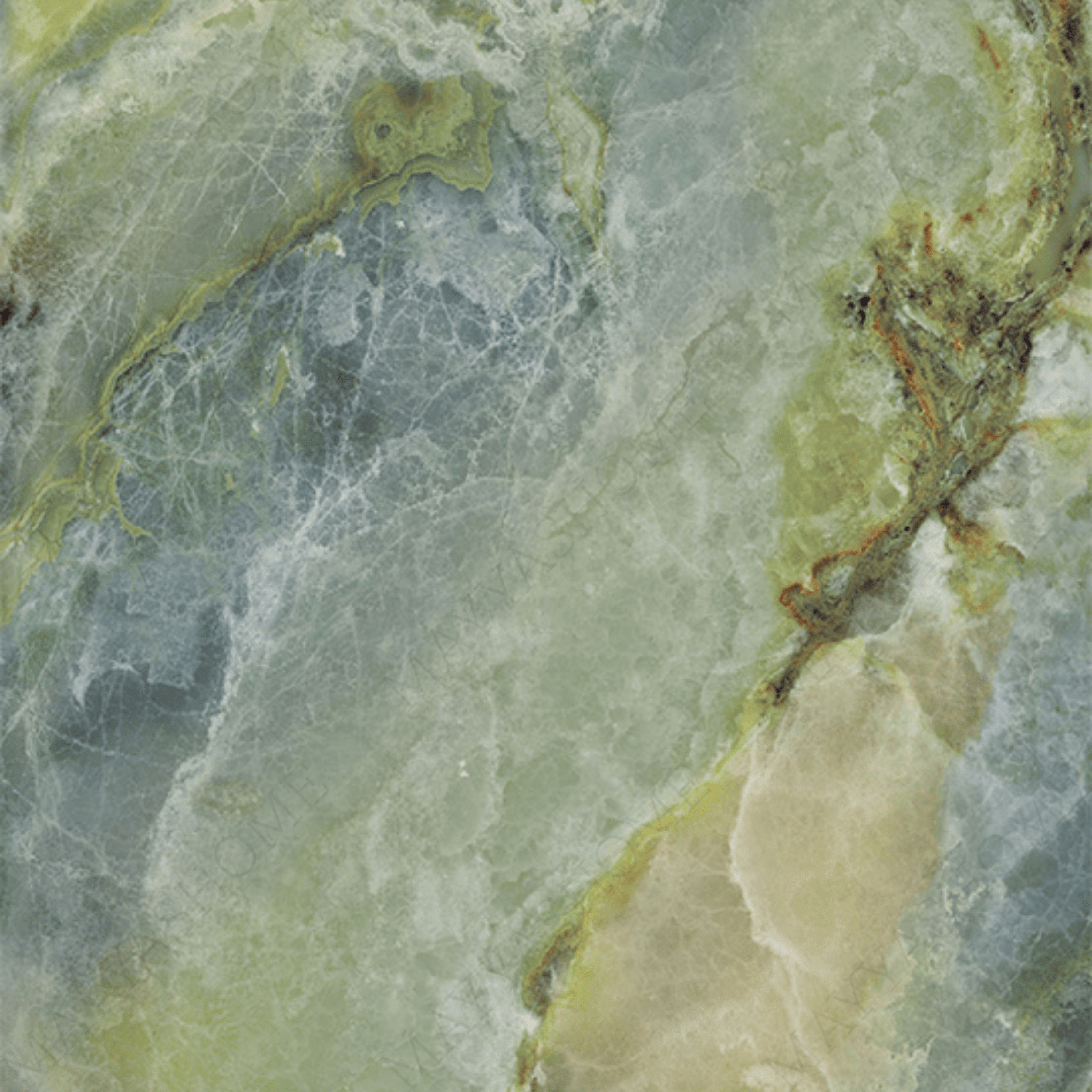 IRISH GREEN 120x278cm book match marble look tile in glossy finish. A bold large format tile for luxurious and modern interiors.