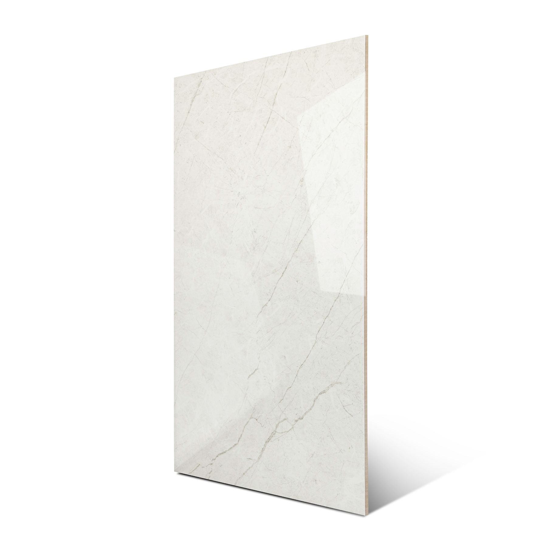 Iris Bianco glossy marble effect porcelain tile 60x120cm with 9mm thickness delivers refined veining and a bright polished finish.