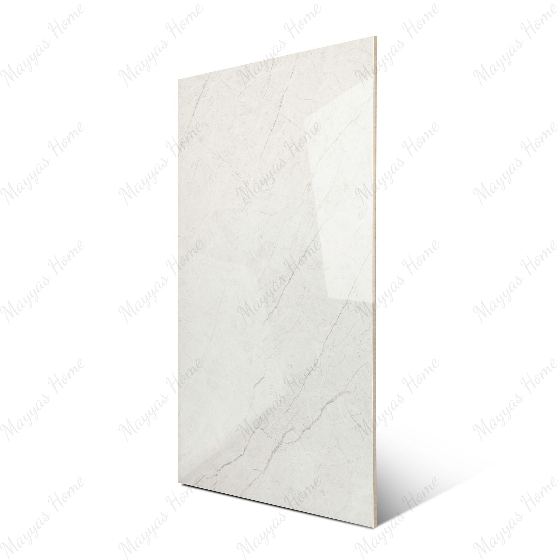 Iris Bianco glossy marble effect porcelain tile 60x120cm with 9mm thickness delivers refined veining and a bright polished finish.