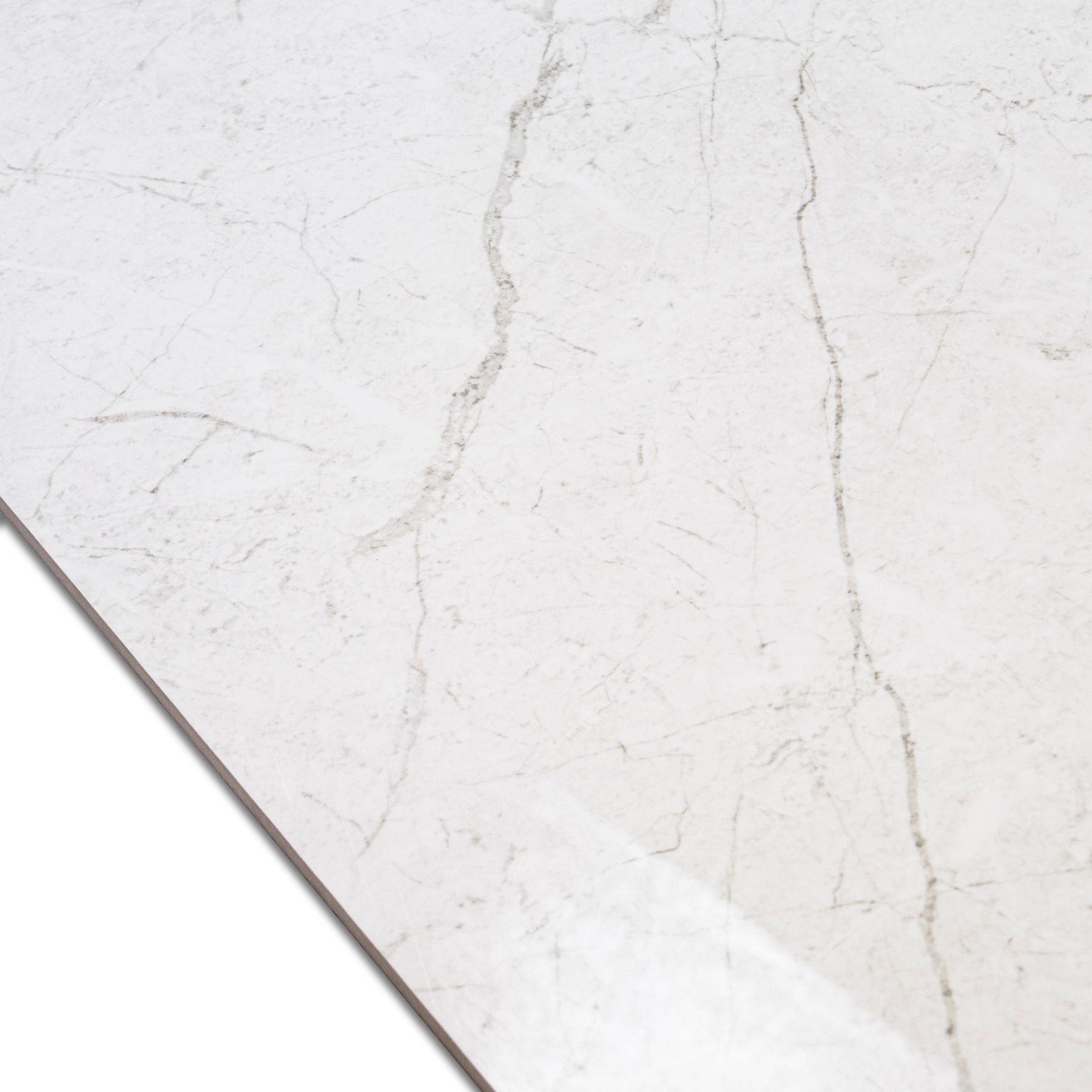 Iris Bianco glossy marble effect porcelain tile 60x120cm with 9mm thickness delivers refined veining and a bright polished finish.