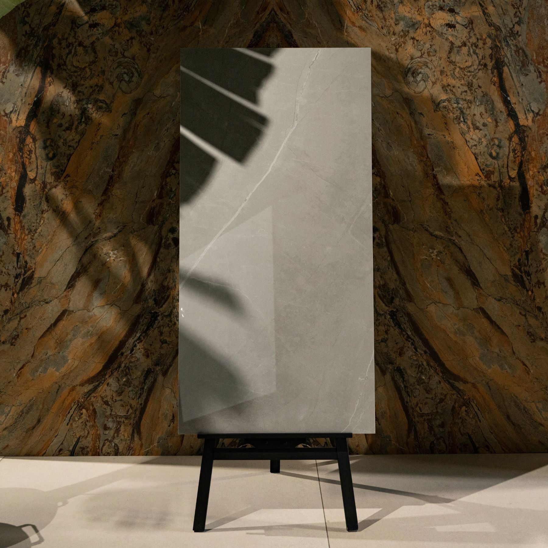 Italian Armani Light Grey glossy marble effect porcelain tile 60x120cm with 9mm thickness, ideal for bright luxury interiors.