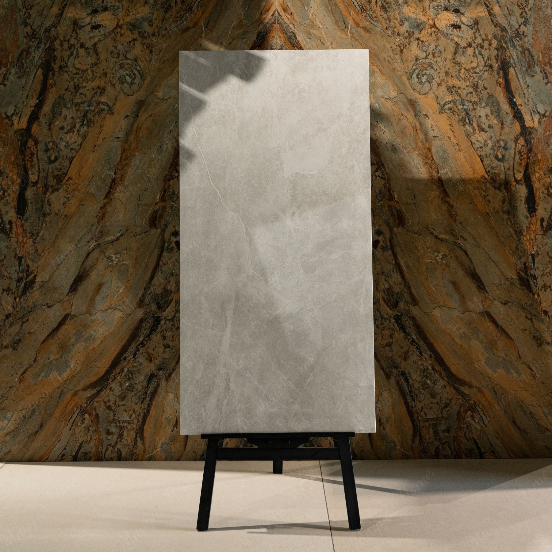 Juliano Silver polished matt porcelain tile 60x120cm with 9mm thickness features soft silver grey tones, elegant veining and smooth satin finish.