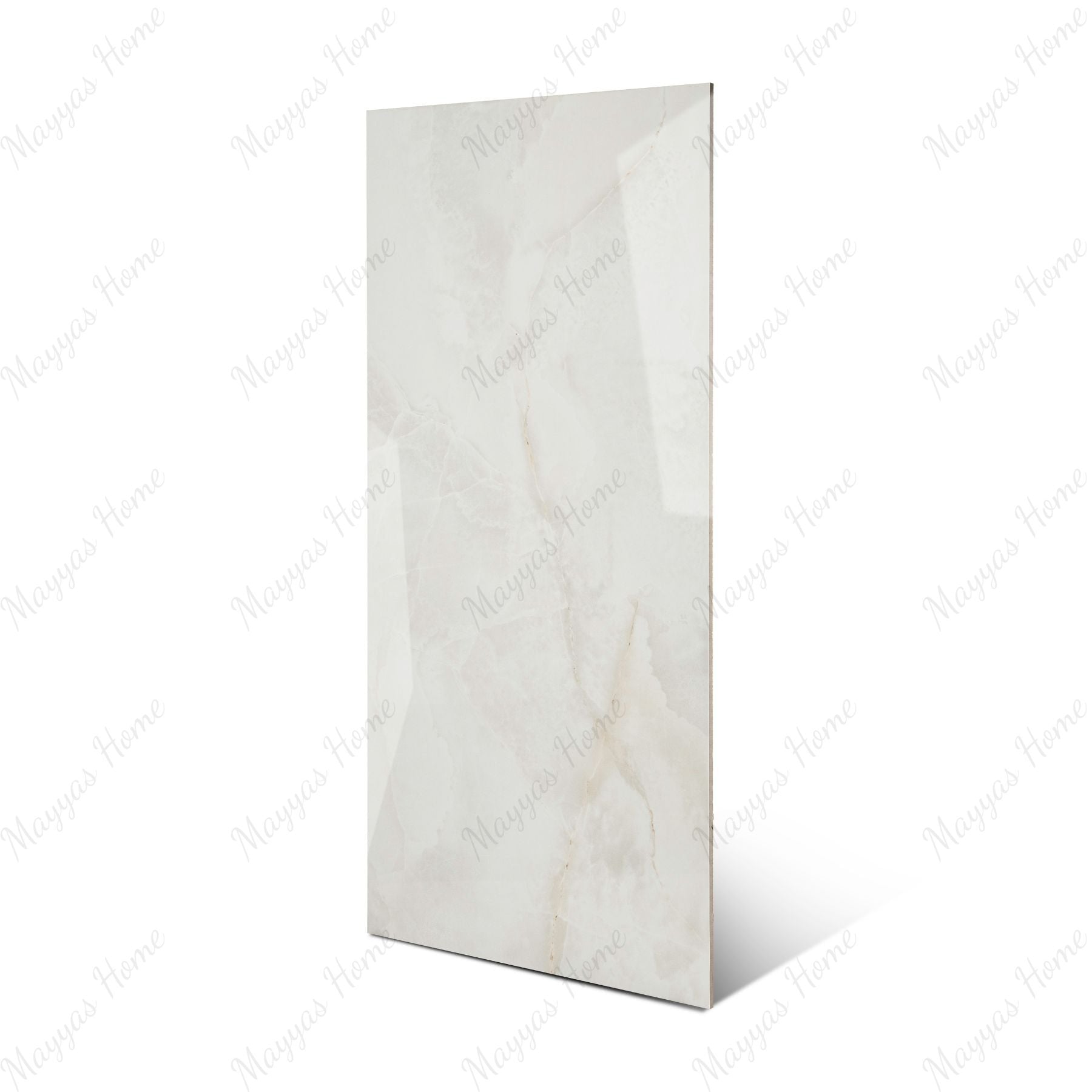 Louis Onyx Beige glossy onyx effect porcelain tile 60x120cm with 9mm thickness features warm beige tones, layered depth and polished finish.