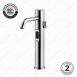 Luxury mains-powered electronic basin mixer tap with extended body, modern above-counter installation and water-saving flow control.