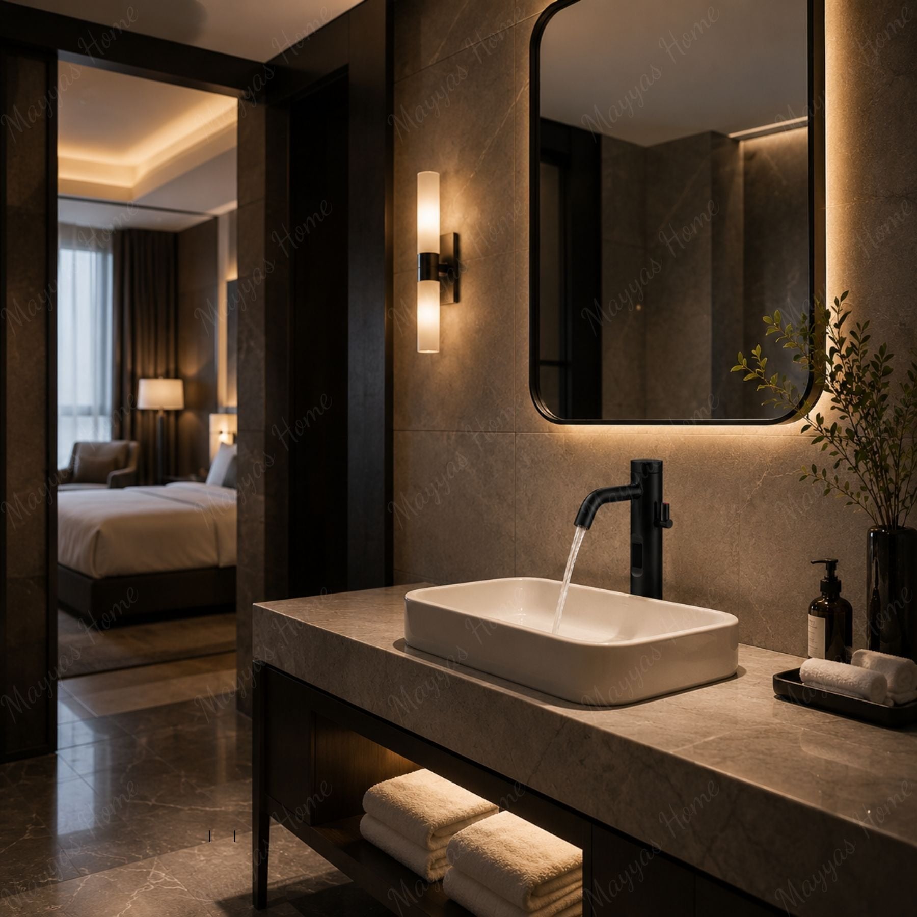 Luxury mains-powered electronic sink mixer tap with above-counter installation and smart water-saving flow control.