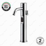 Luxury mains-powered electronic washbasin mixer tap with extended body, above-counter installation and smart water-saving flow control.