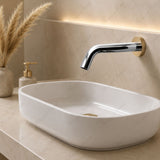 Luxury wall-mounted battery powered sensor tap with touchless operation, anti-legionella protection and vandal-proof design. Shop Mayyas Home UAE.