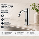 MCM 703501 electronic single-water sink tap made in Italy. Battery-powered operation, premium Italian craftsmanship, water-saving flow limiter, designer finishes, and 2-year warranty.