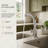 MCM 709301 electronic sink mixer tap with swivel spout made in Italy. Battery-powered operation, chrome finish, water-saving flow limiter, and 2-year warranty.