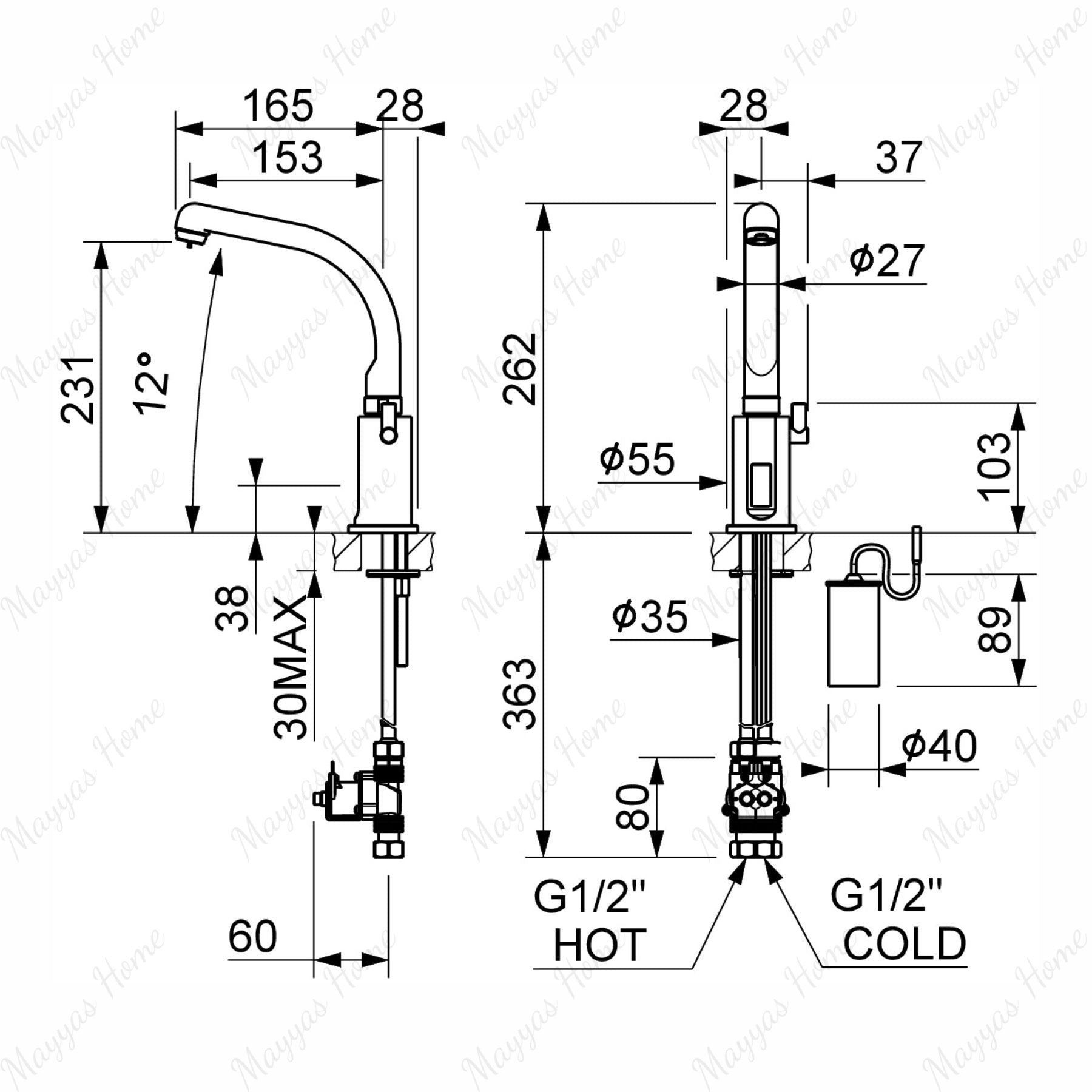 MCM 709301 electronic sink mixer tap with swivel spout made in Italy. Battery-powered operation, chrome finish, water-saving flow limiter, and 2-year warranty.