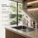 Mains-powered automatic sensor mixer tap with swivel spout and chrome finish. Water-saving touchless faucet for UAE washrooms, hotels, offices, and commercial spaces.