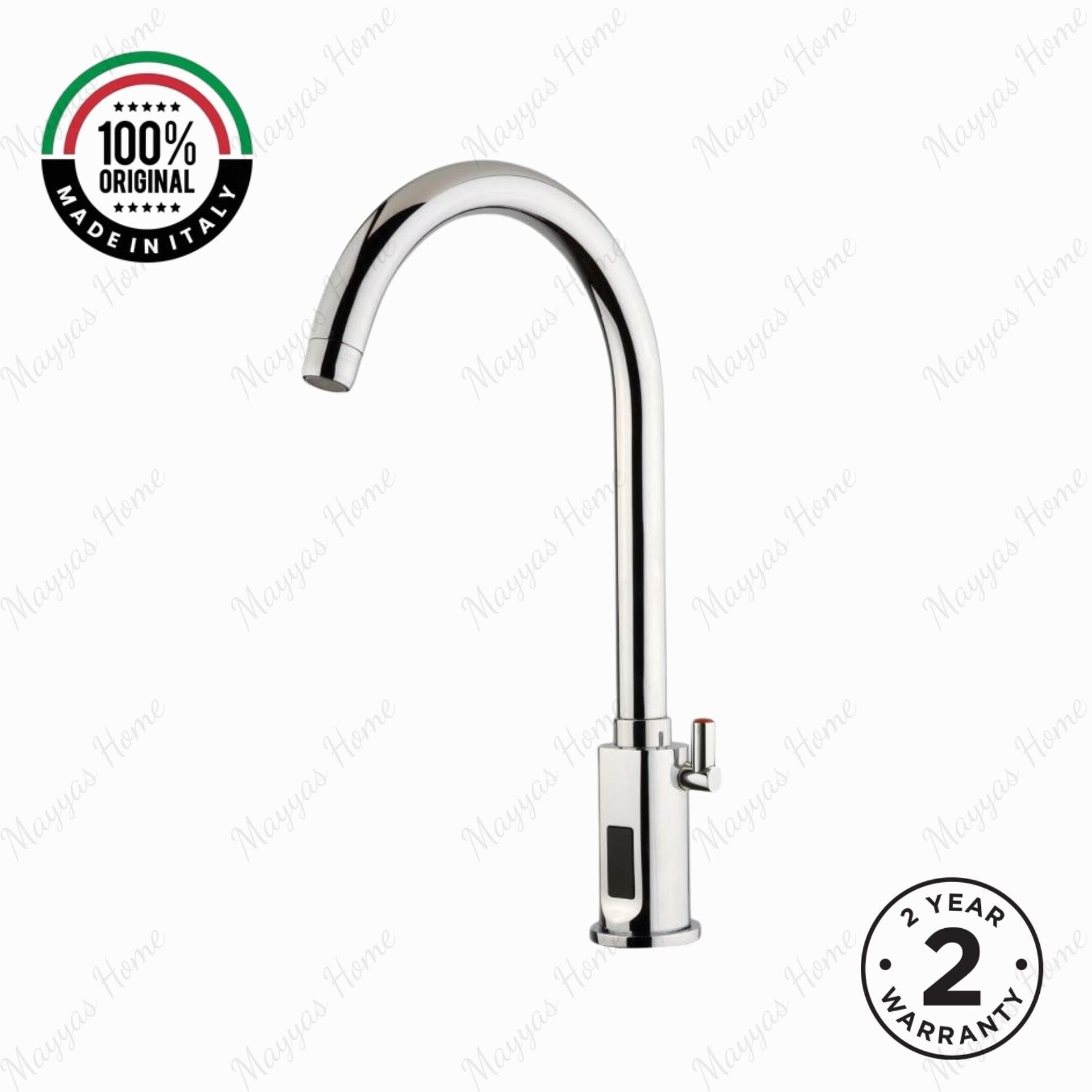 Mains-powered sensor mixer tap with swivel spout, chrome finish and water-saving flow control. Perfect for hygienic commercial and residential washrooms.