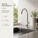 Mains-powered sensor mixer tap with swivel spout, chrome finish and water-saving flow control. Perfect for hygienic commercial and residential washrooms.