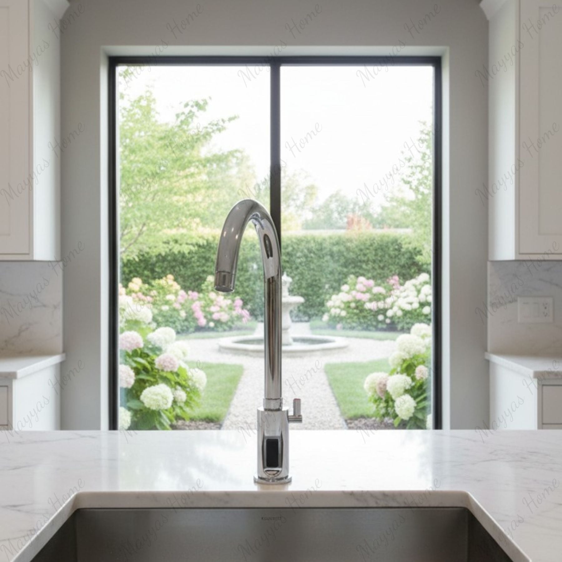 Mains-powered sensor mixer tap with swivel spout, chrome finish and water-saving flow control. Perfect for hygienic commercial and residential washrooms.
