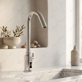 Mains-powered sensor sink mixer tap with swivel spout and premium finishes. Touchless, water-saving faucet for luxury UAE bathrooms and washrooms.