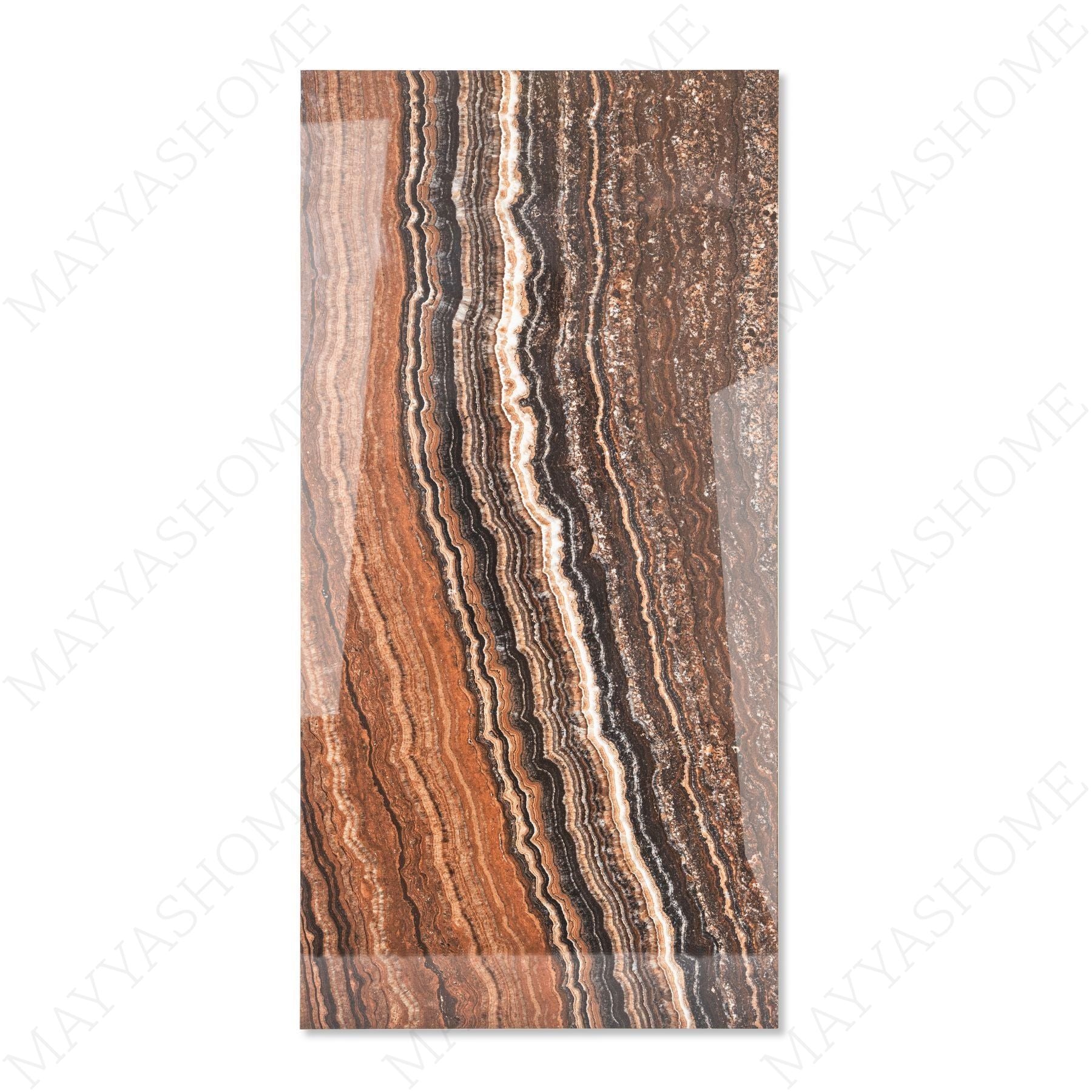 Mexican Onyx glossy onyx effect porcelain tile 60x120cm with 9mm thickness features warm amber tones and polished luxury finish.