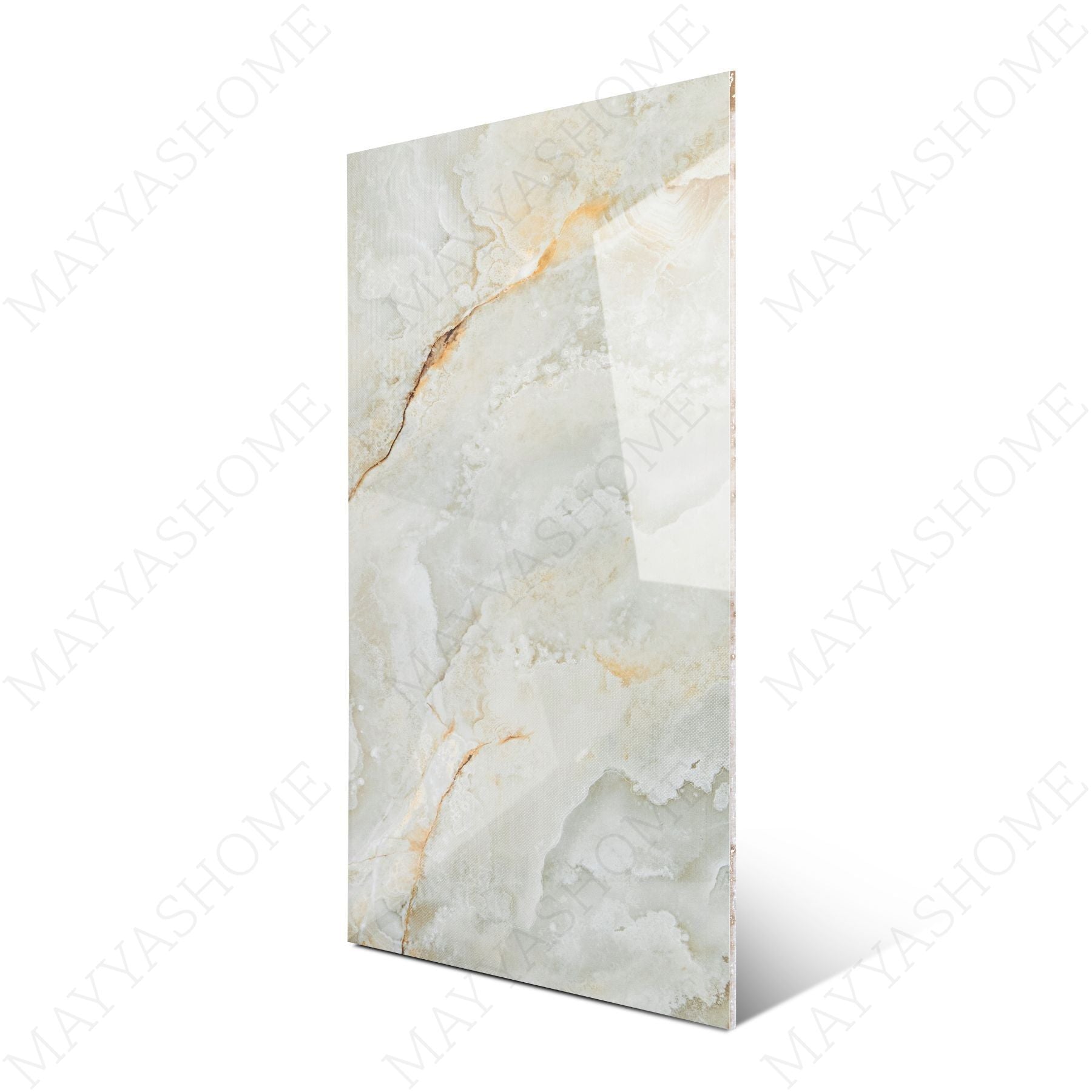 Misty Moss glossy stone look porcelain tile 60x120cm with 9mm thickness features soft earthy tones, polished surface, and durable performance for interiors.