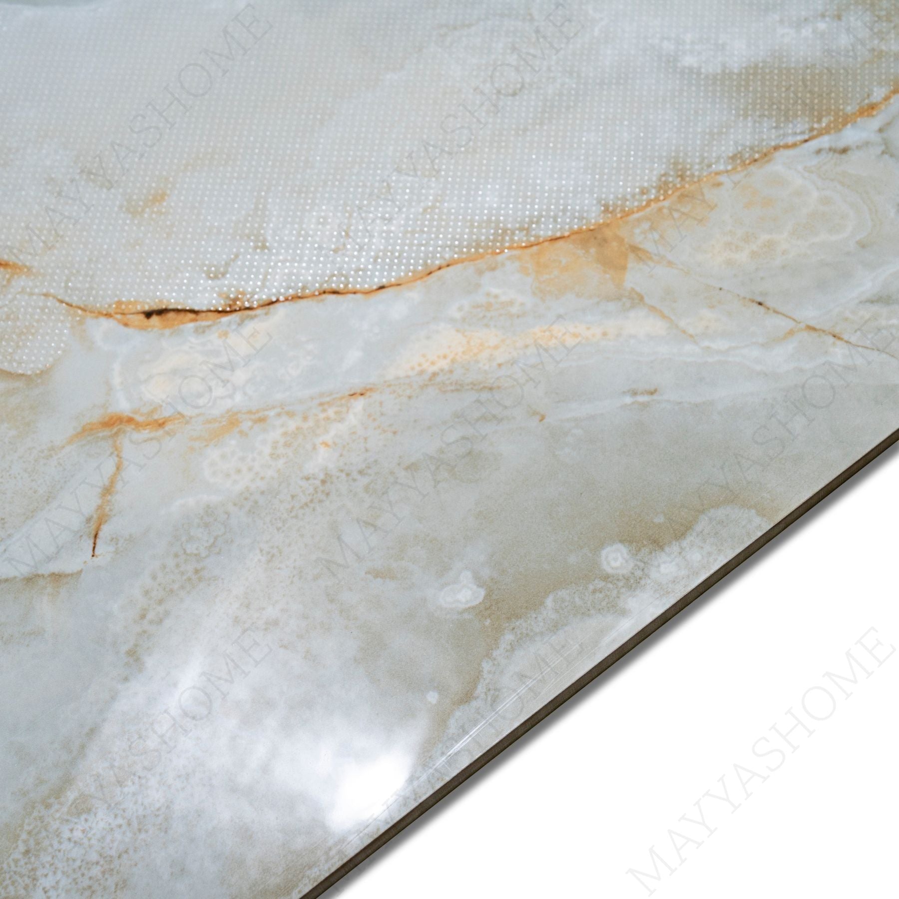 Misty Moss glossy stone look porcelain tile 60x120cm with 9mm thickness features soft earthy tones, polished surface, and durable performance for interiors.