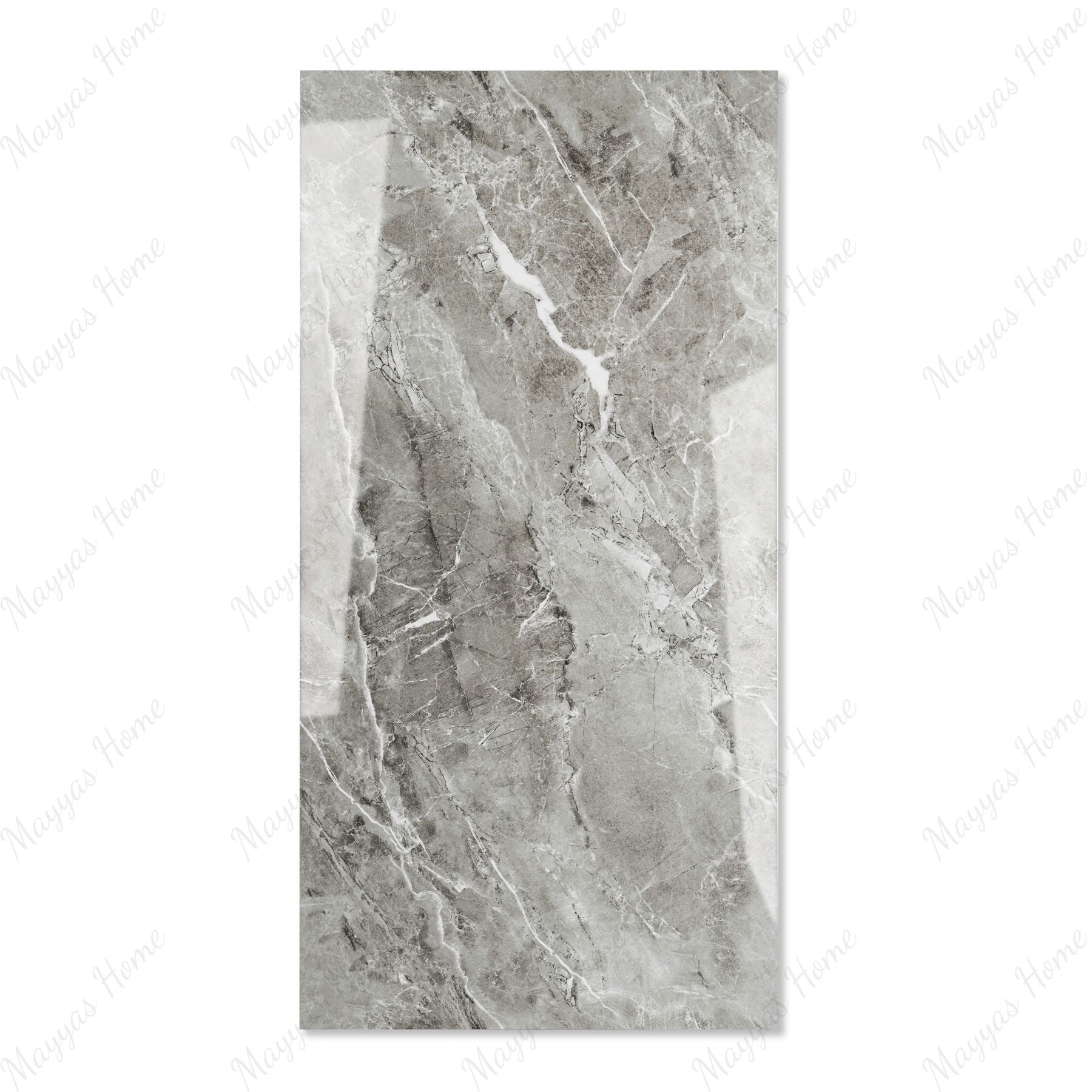 Opel Gris glossy porcelain tile 60x120cm with 9mm thickness features elegant grey tones, refined surface texture and luxurious polished finish.