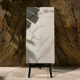 Pearl Vein glossy marble effect porcelain tile 60x120cm with 9mm thickness features soft veining and a bright polished look.