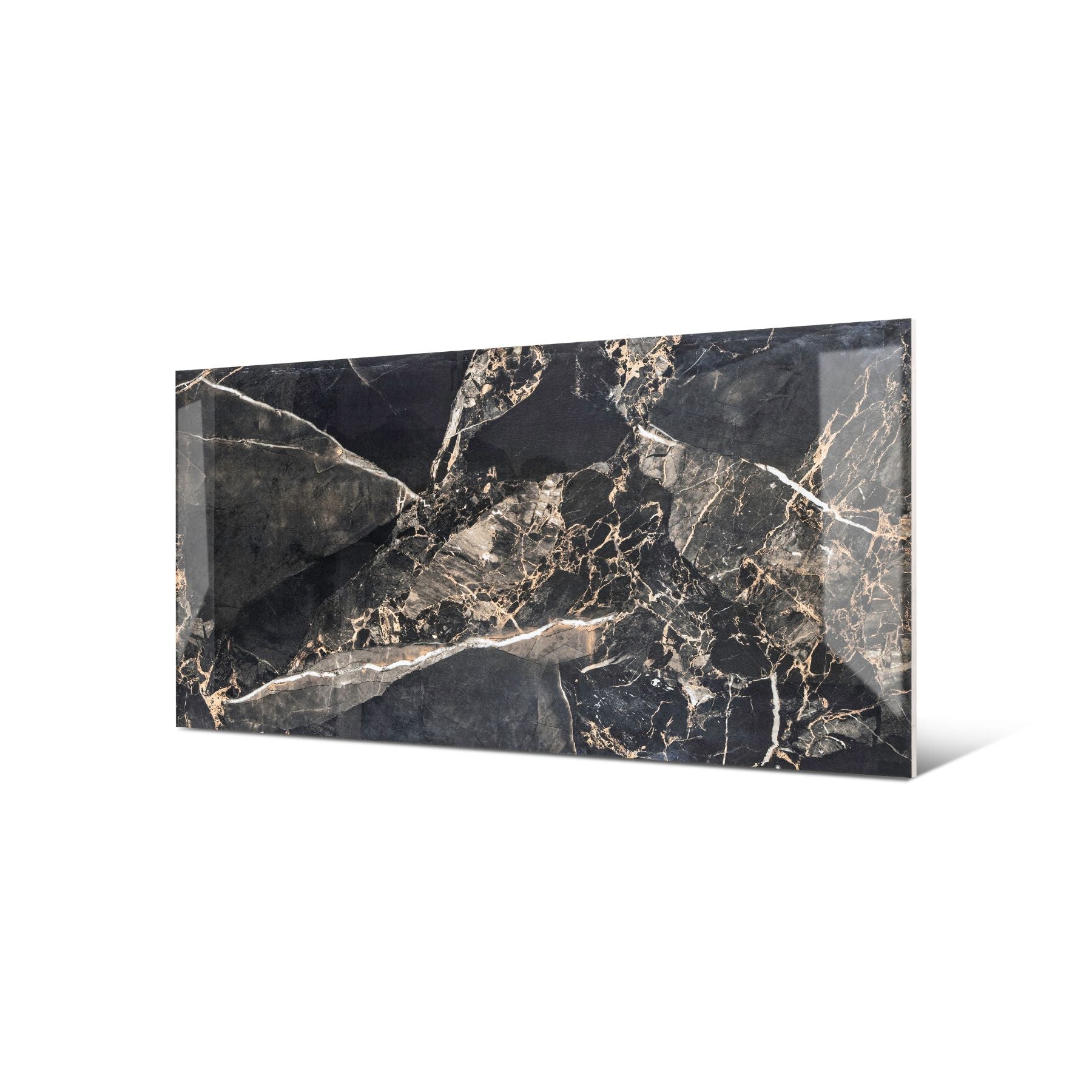 Portoro Argento 80x160cm high glossy porcelain tile, 09mm thick with black marble look and silver veining. Luxurious and durable for stylish interiors.