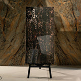 Portoro Gold glossy marble effect porcelain tile 60x120cm with 9mm thickness features black base with rich gold veining and polished finish.