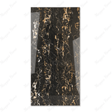 Portoro Gold porcelain tile 60x120cm 9mm thickness, black marble look with gold veining, durable porcelain tile for luxury floors and walls.