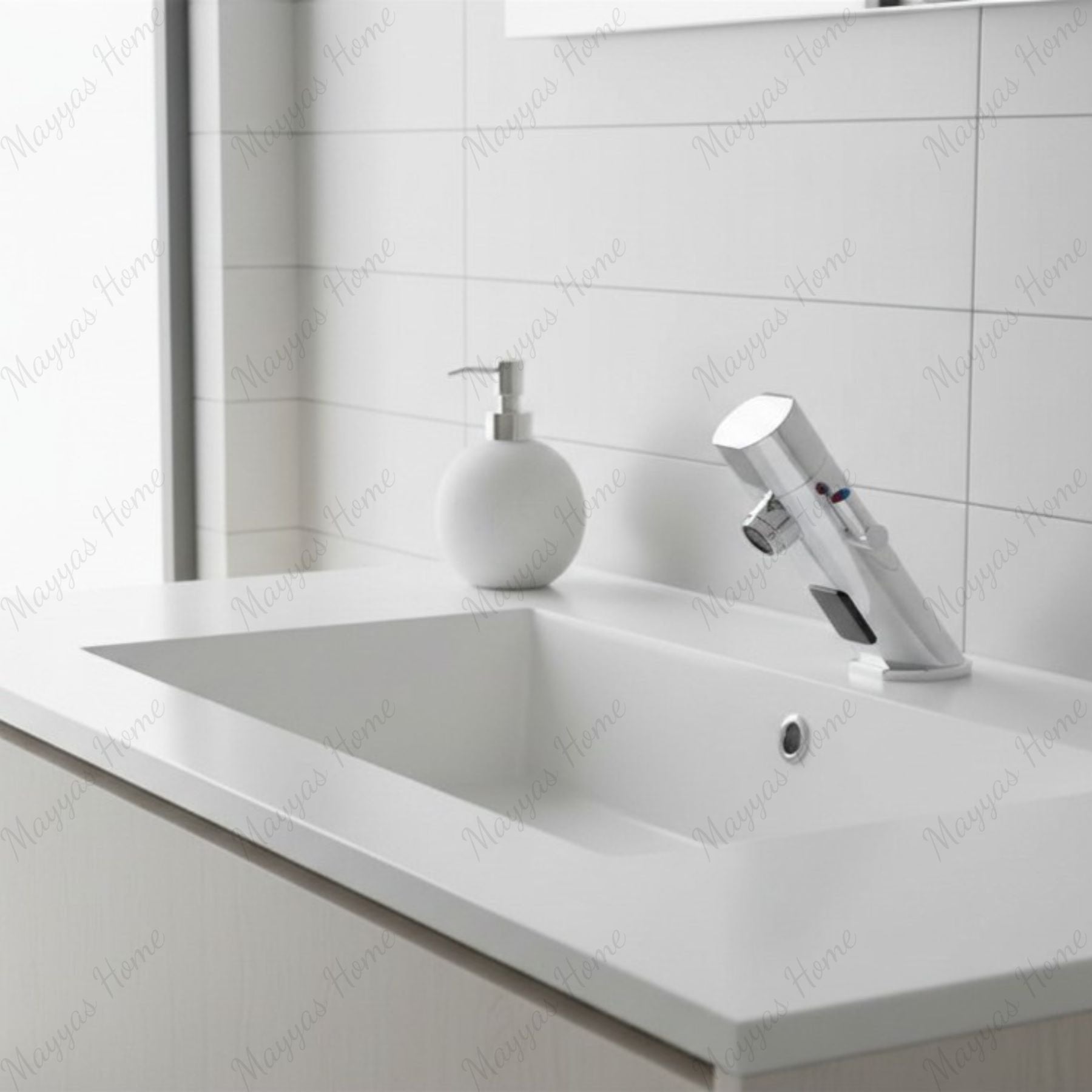 Premium battery-powered electronic basin mixer tap with above-counter installation, flexible hose connection and water-saving flow limiter technology.