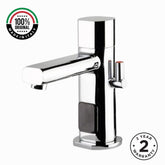Premium battery-powered electronic sink mixer tap with above-counter installation and adjustable water-saving flow limiter technology.