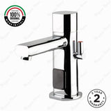 Premium battery-powered electronic sink mixer tap with above-counter installation and adjustable water-saving flow limiter technology.