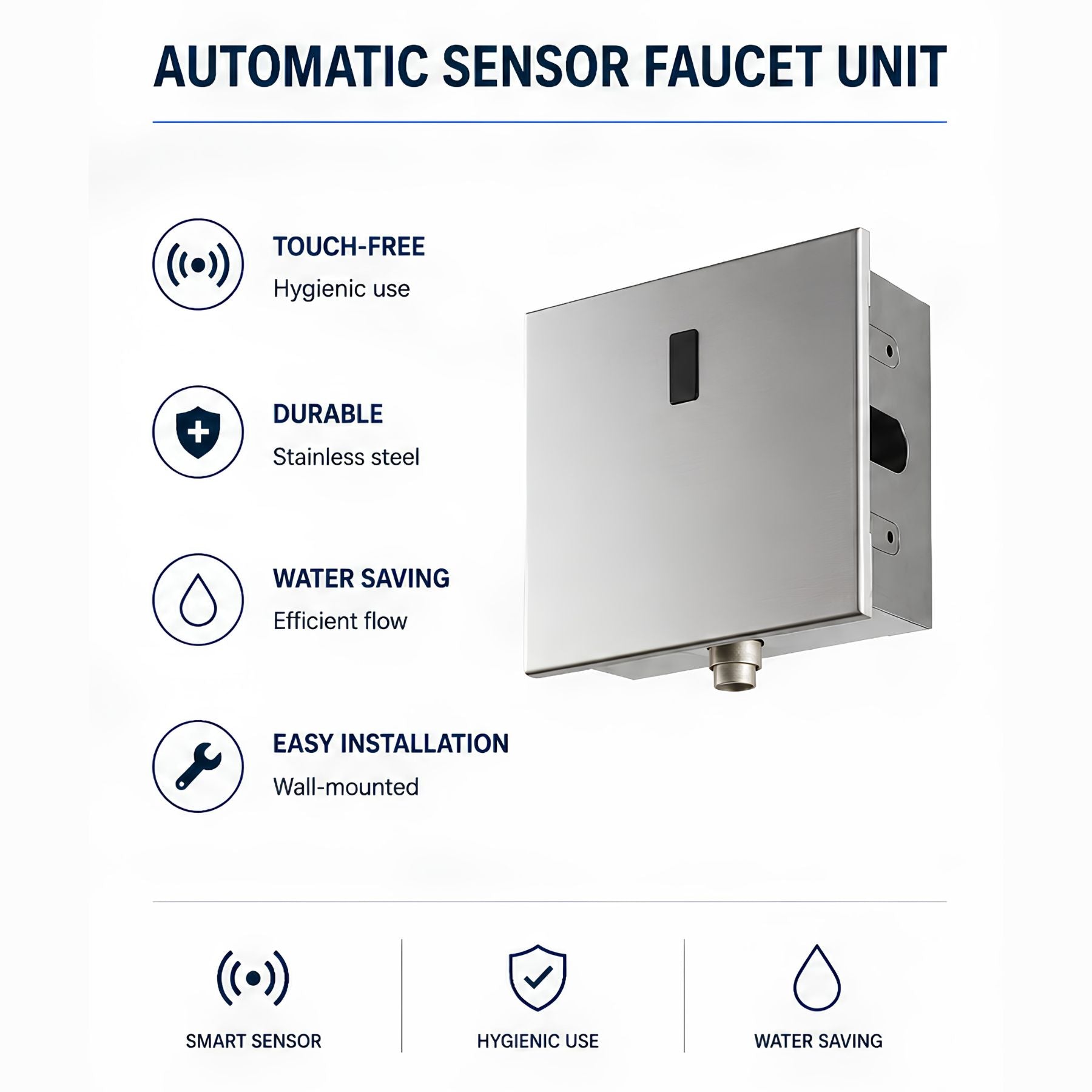 Premium mains-powered electronic flush valve with concealed built-in installation and water-saving flow limiter technology.