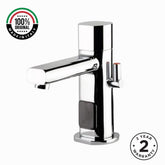 Premium mains-powered electronic sink mixer tap with above-counter installation and water-saving flow limiter technology.