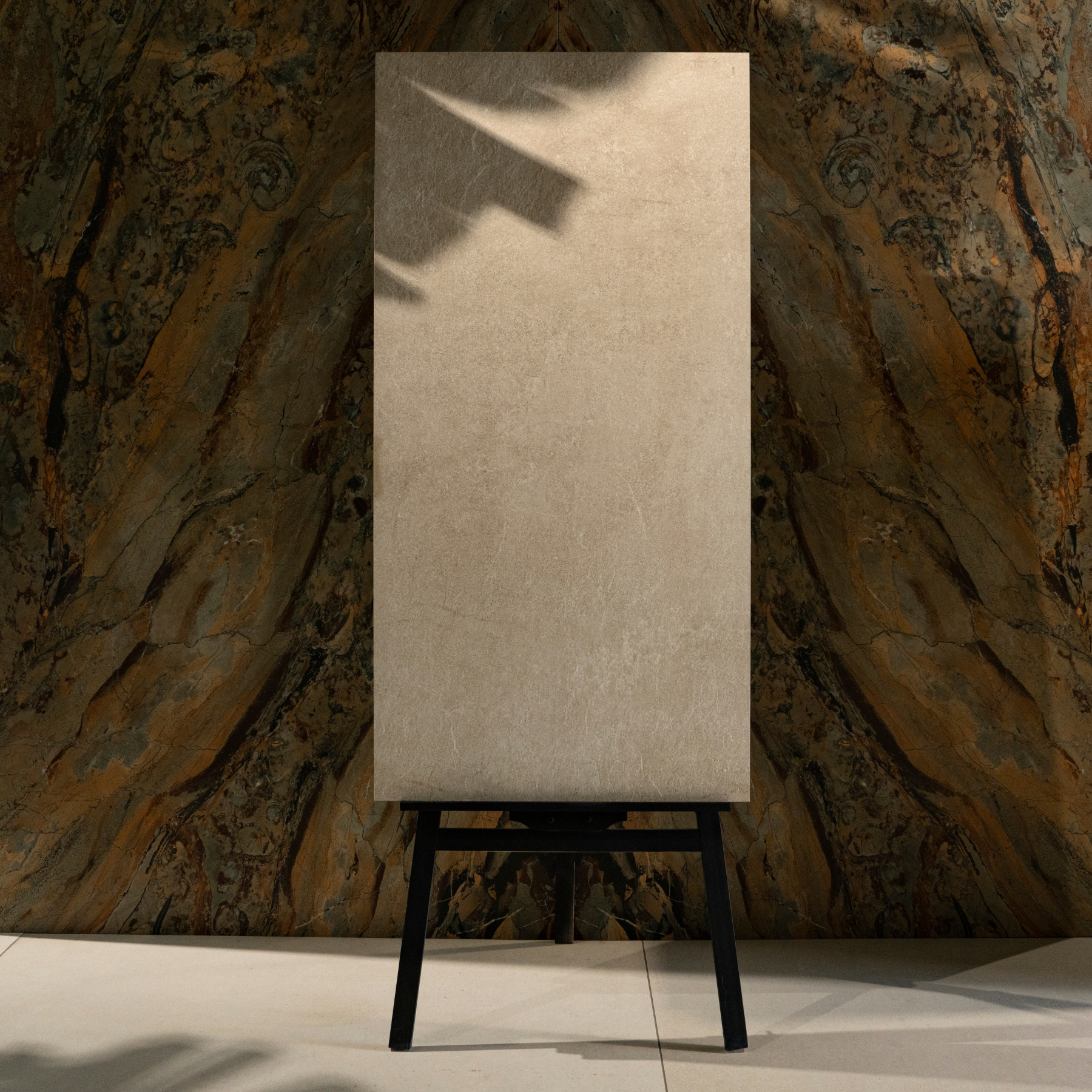 Rock Sterlina Henna porcelain tile 60x120cm 9mm thickness, brown stone look design, durable porcelain tile for warm modern floors and walls.