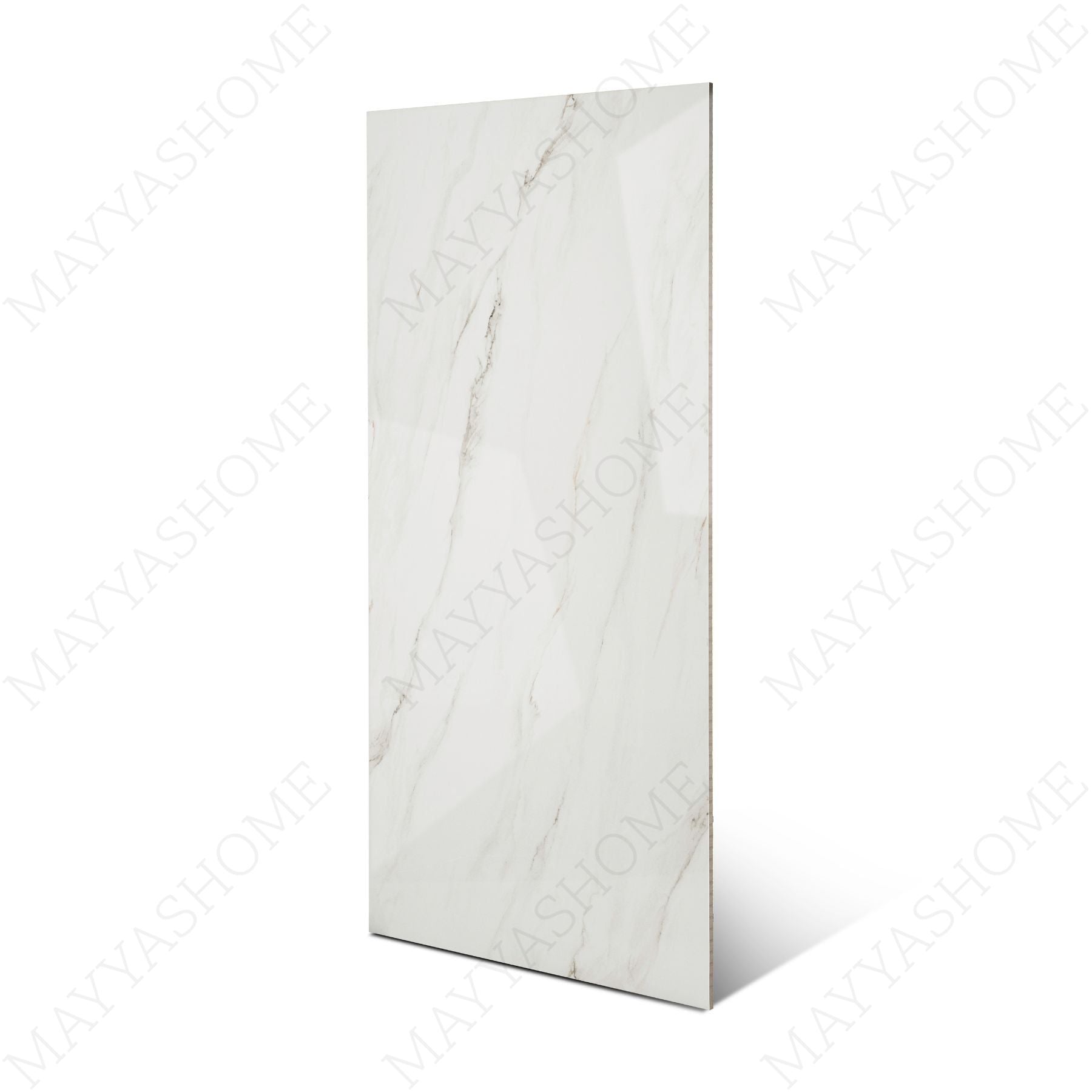 Ronda Brown glossy marble effect porcelain tile 60x120cm with 9mm thickness features warm brown tones, elegant veining and polished finish.