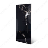 Roxy Black glossy marble effect porcelain tile 60x120cm with 9mm thickness features deep black base, soft grey veining and polished finish.