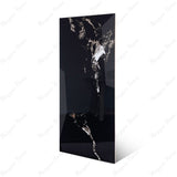 Roxy Black glossy marble effect porcelain tile 60x120cm with 9mm thickness features deep black base, soft grey veining and polished finish.