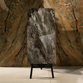 Royal Obsidian glossy porcelain tile 60x120cm with 9mm thickness features deep black tones, bold natural veining and elegant polished surface finish.